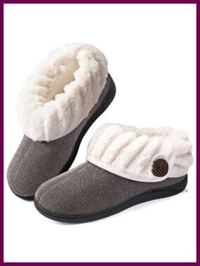 Warm Bootie Slippers with Fuzzy Collar Memory Foam Non-Slip House Shoes